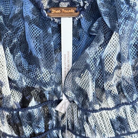 NWT Free People Hello There Smocked Mesh Top in Blue Combo Size Large - Picture 7 of 11